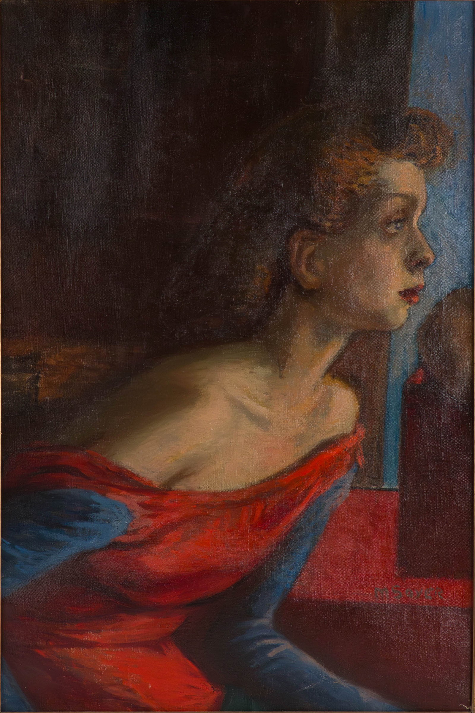 Moses Soyer, American 1899-1974, Portrait of Woman in Red Dress, Oil on Canvas (1 of 7)