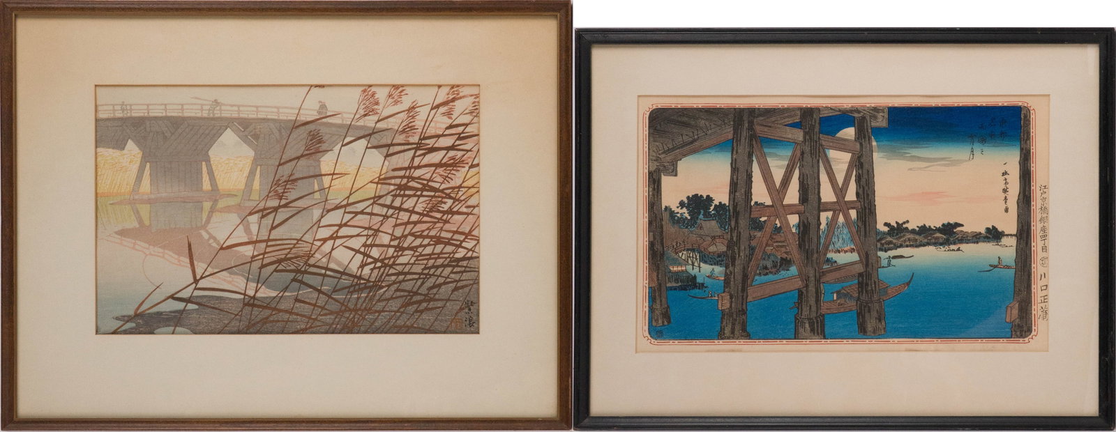 Utagawa Hiroshige, Twilight Moon at Ryogoku Bridge, Woodblock Print (1 of 12)