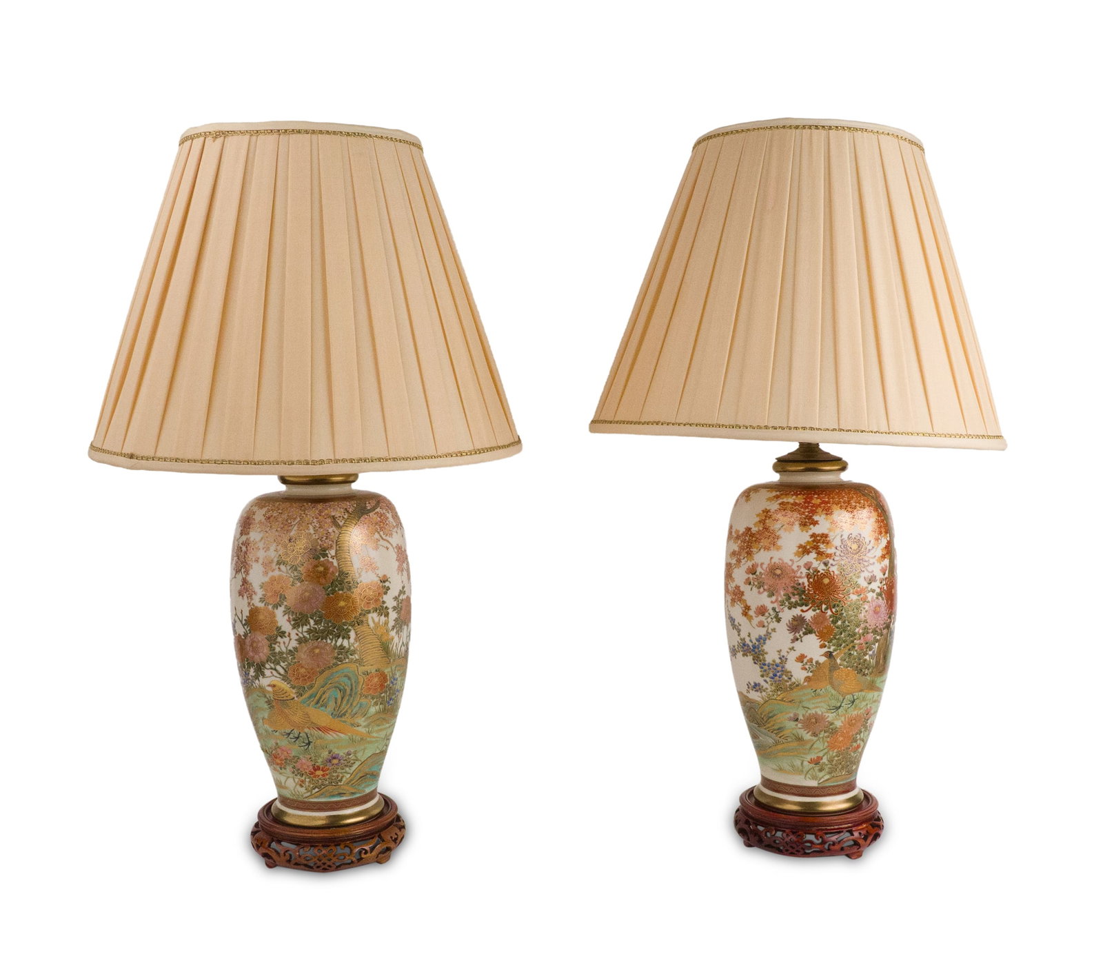 Pair of Japanese Satsuma Vases, Fitted as Lamps: Pair of Japanese Satsuma Vases, Fitted as Lamps 20th C. Overall: 25 x 5 1/2 in. (63.5 x 14 cm.)