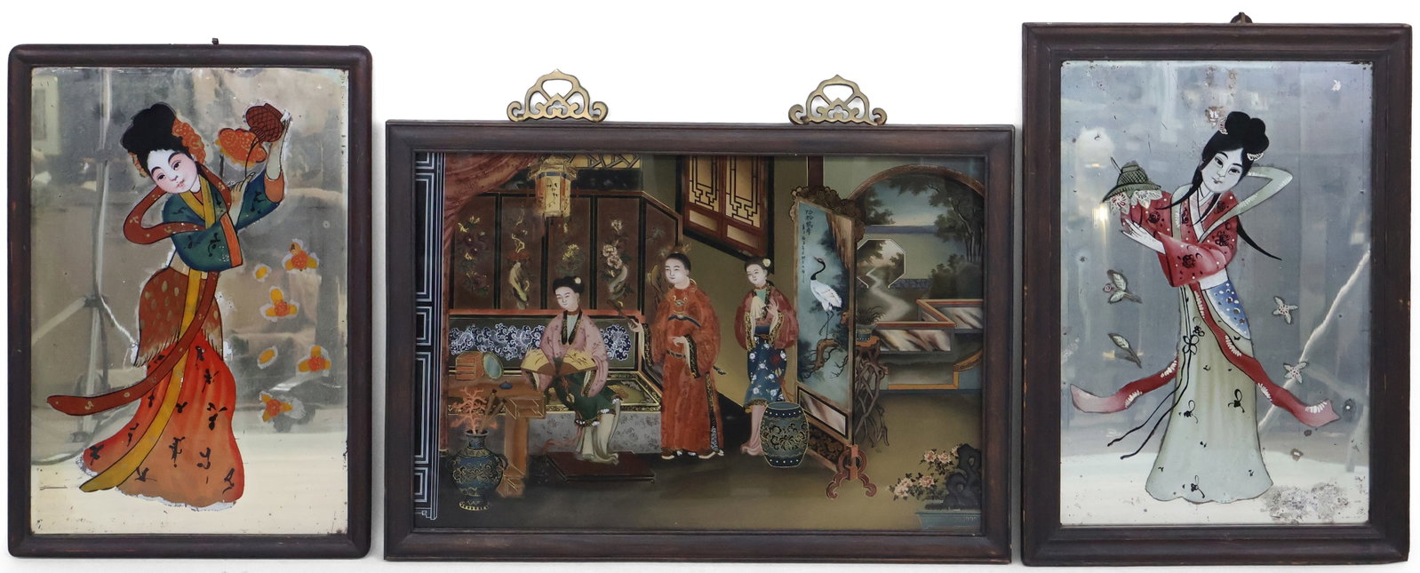 Three Chinese Reverse Painted Mirrors (1 of 15)
