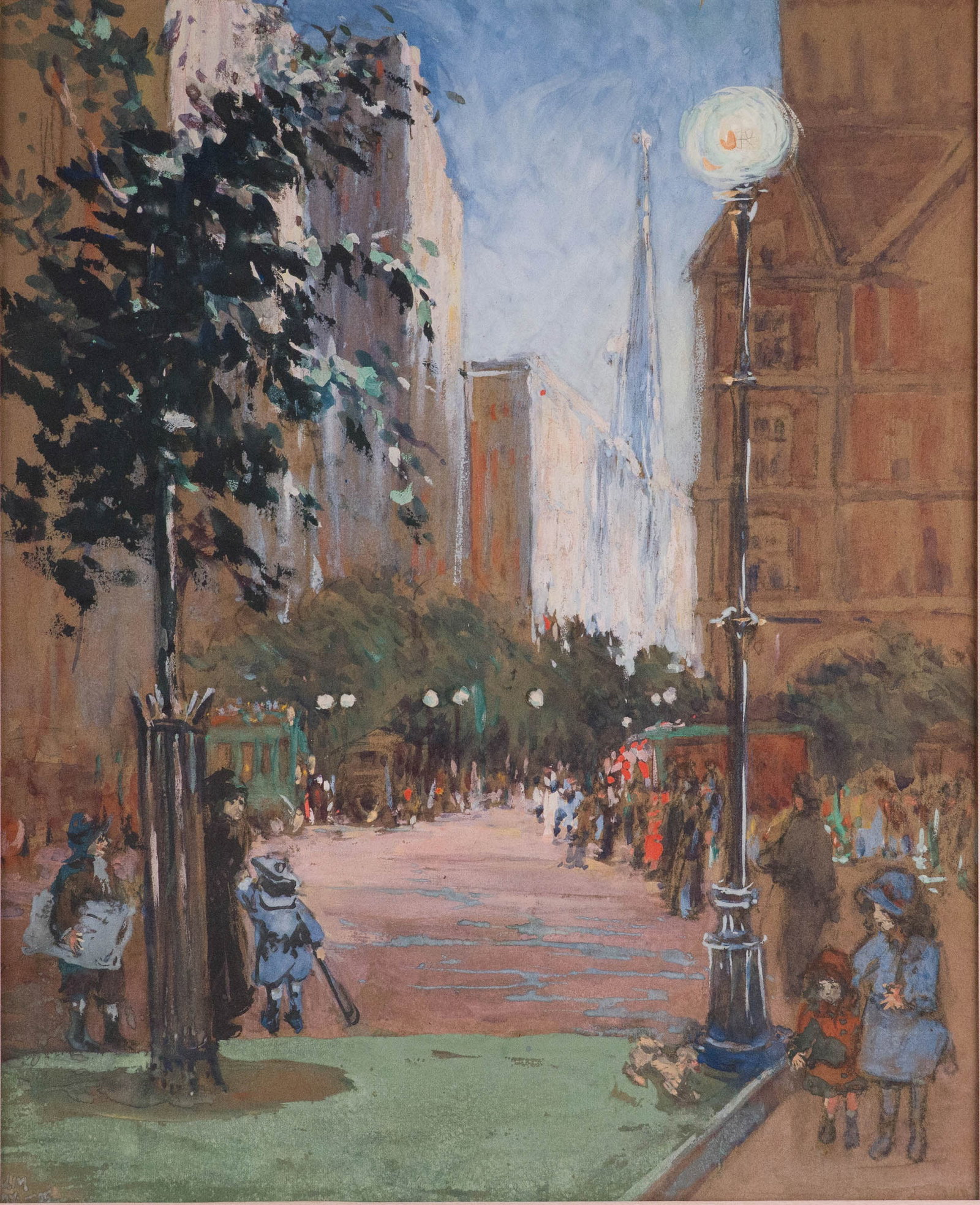 Jerome Myers, American 1867-1940, City Scene, Watercolor and Gouache on Paper (1 of 8)