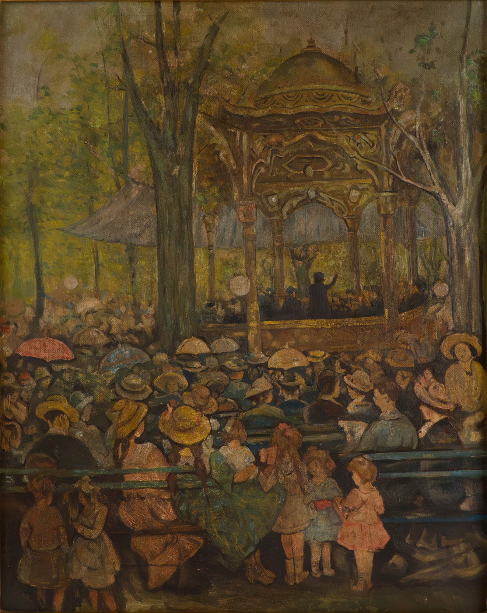 Jerome Myers, American 1867-1940, Concert in Central Park, Oil on Canvas (1 of 6)