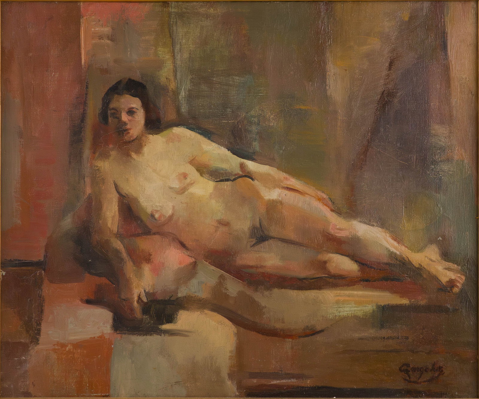 George Benjamin Luks, 1867-1933, Reclining Nude, Oil on Canvas: George Benjamin Luks 1867-1933 Reclining Nude Oil on Canvas Signed l.l. Provenance: Collection of Susan and G. Ray Hawkins, Beverly Hills Toomey & Co. Auctioneers, 6/27/2024, lot 184
