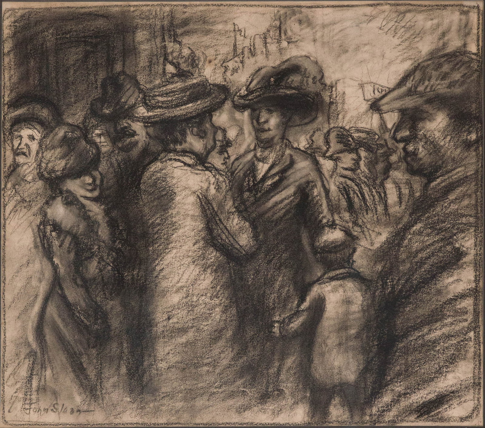 After John French Sloan, 1871-1951, Women Conversing in the Street, Charcoal on Paper (1 of 7)