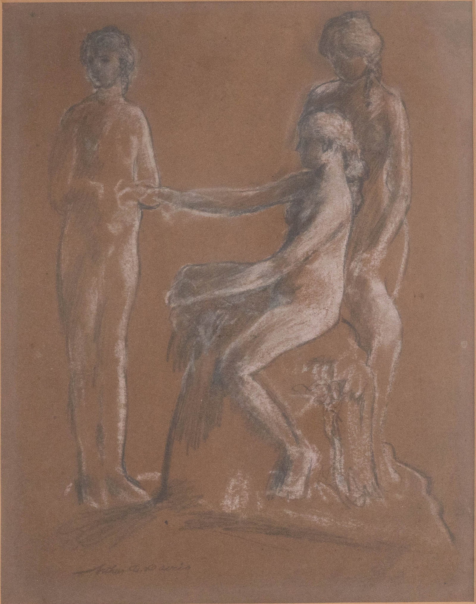 Arthur Bowen Davies, American 1862-1928, Three Muses, Pastel and Charcoal (1 of 6)