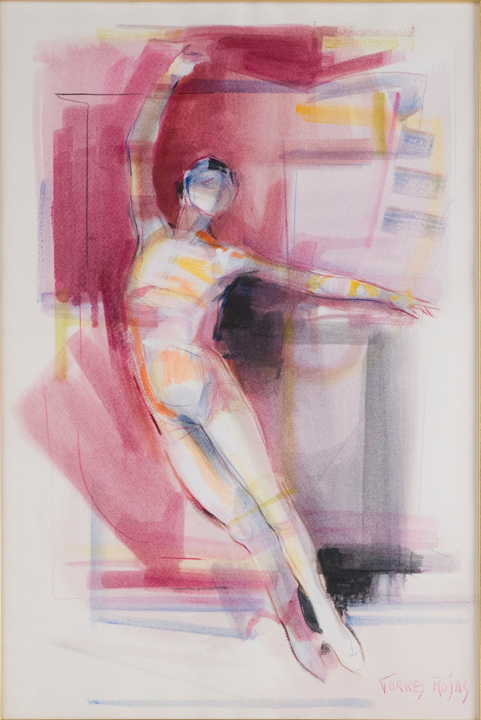 Raul Torres Rojas, 1924-, Dancing Figure, Mixed Media on Paper: Raul Torres Rojas 1924- Dancing Figure Mixed Media on Paper Signed l.r. Sight: 18 3/4 x 12 1/2 in. (47.6 x 31.8 cm.), Frame: 27 1/4 x 20 3/4 in. (69.2 x 52.7 cm.)