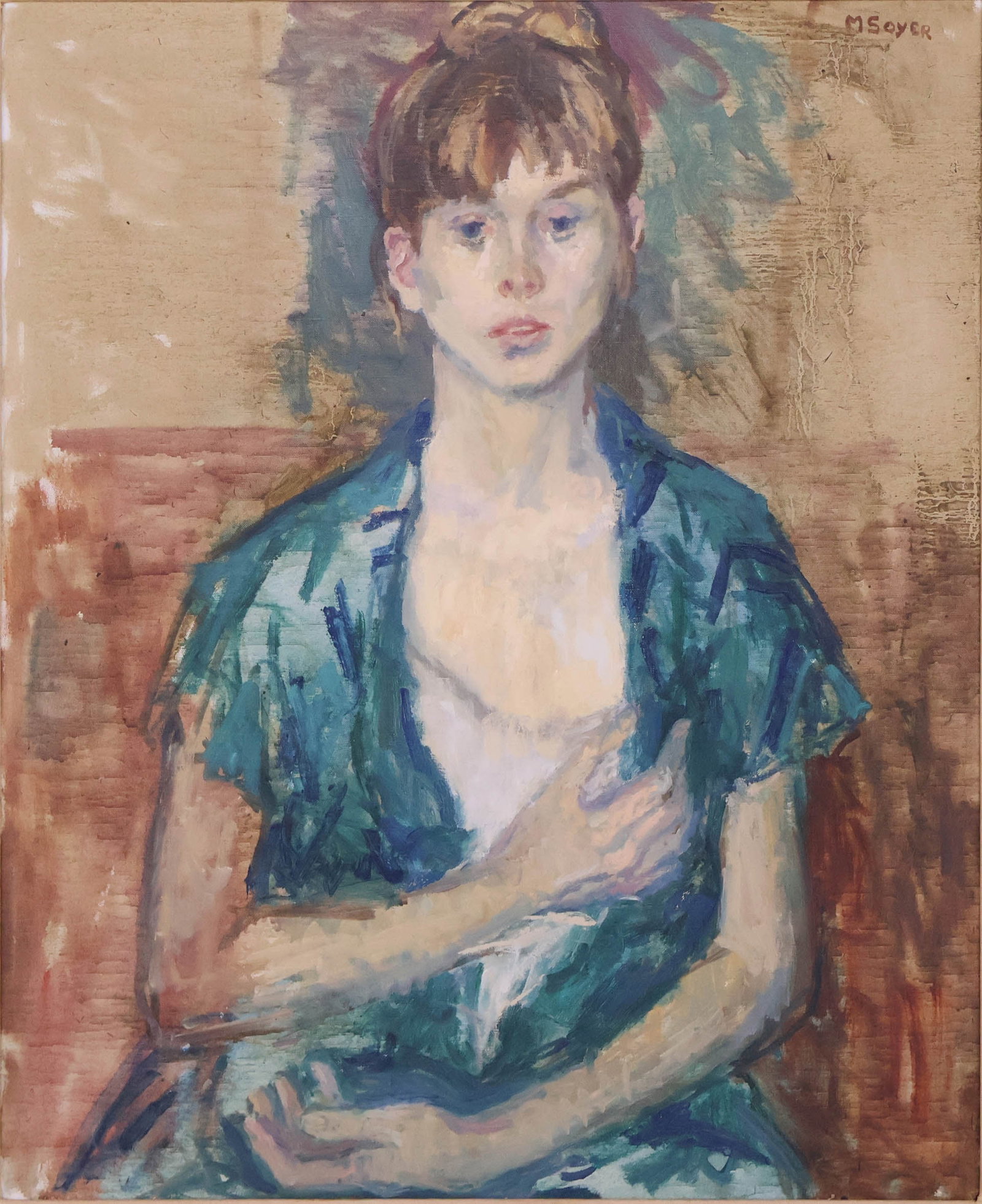 Moses Soyer, American 1899-1974, Girl in Green, Oil on Canvas (1 of 17)