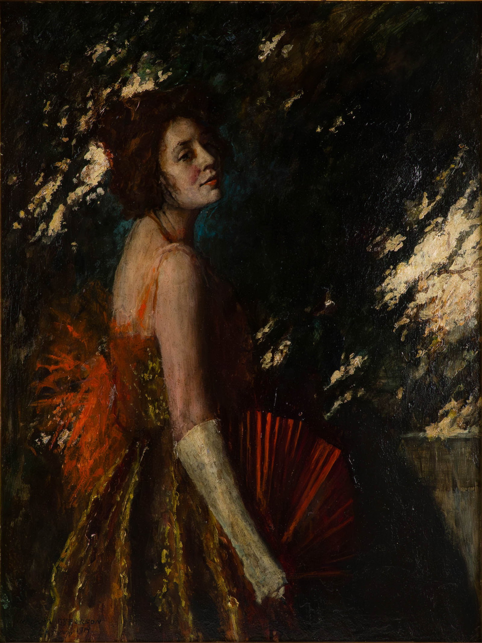 Indiana Gyberson, American 1879-1944, Lady with Fan, Oil on Board (1 of 7)