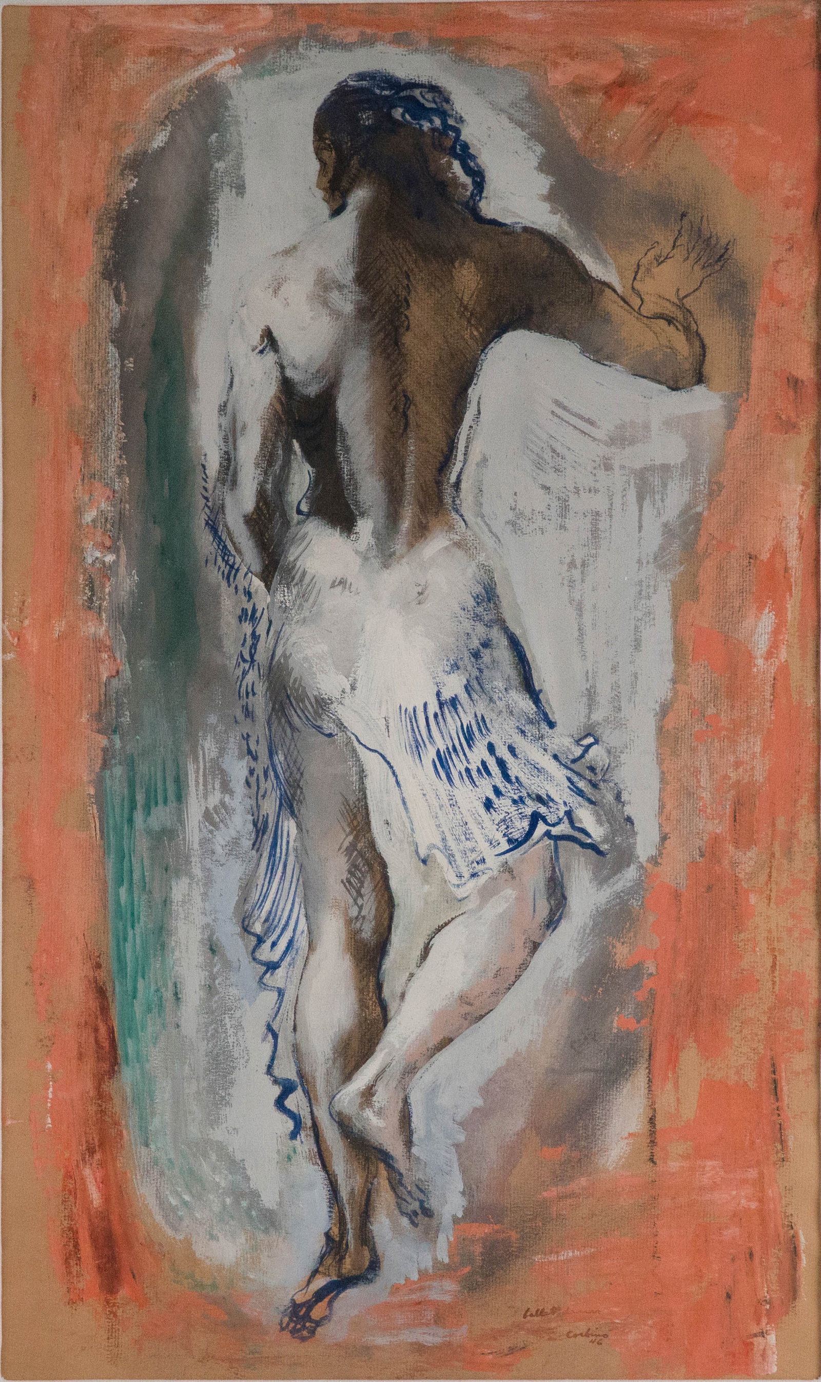 Jon Corbino, 1905-1964, Ballet Dancer, Mixed Media on Paper: Jon Corbino 1905-1964 Ballet Dancer Mixed Media on Paper Signed l.r. and dated '46 Provenance: Eva Lee Gallery Fairfield Auction, 7/28/2021, lot 276 Sight: 22 1/2 x 13 1/2 in. (57.2