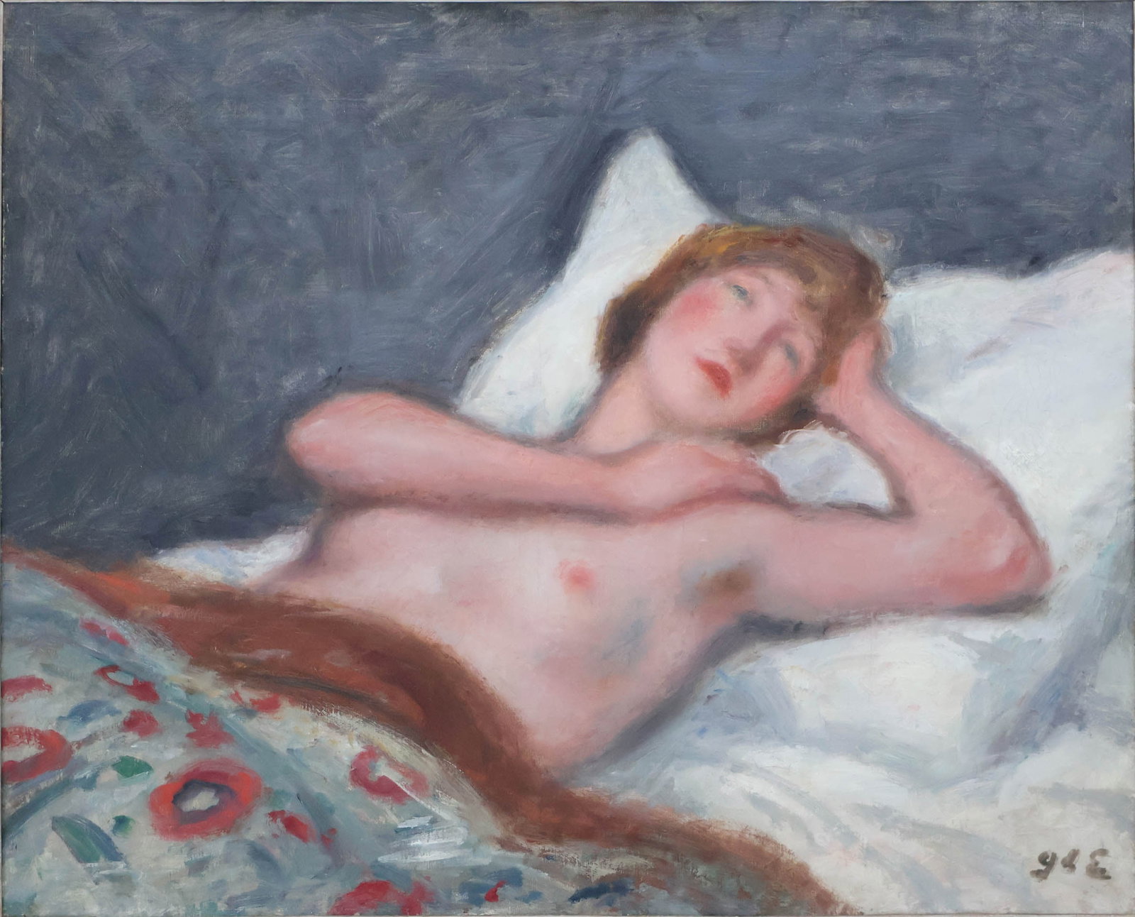 Georges d' Espagnat, 1870-1950, Jeune fille nu allong?, Oil on Canvas: Georges d' Espagnat 1870-1950 Jeune fille nu allong? Oil on Canvas Signed gde l.r. Provenance: By Land and By Sea: The Collection of Paul Yeou Chichong, Sotheby's New York, Modern Discoveries,
