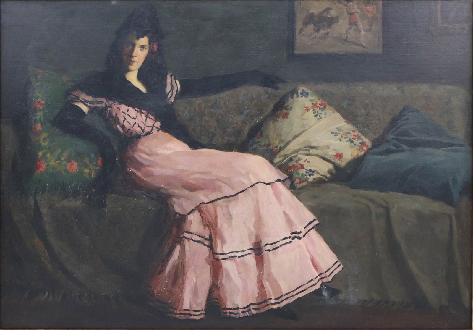Francis Luis Mora, 1874-1940, Portrait of Woman in Spanish Dress, Oil on Canvas: Francis Luis Mora 1874-1940 Portrait of Woman in Spanish Dress Oil on Canvas Signed u.l. Important portrait of a woman in Spanish attire, before Robert Henri's famous portrait of Gertrude Vanderbilt, 