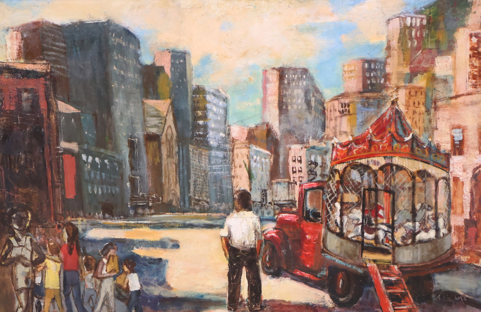 Attrib. William Gropper, Street Scene, Oil on Canvas (1 of 13)