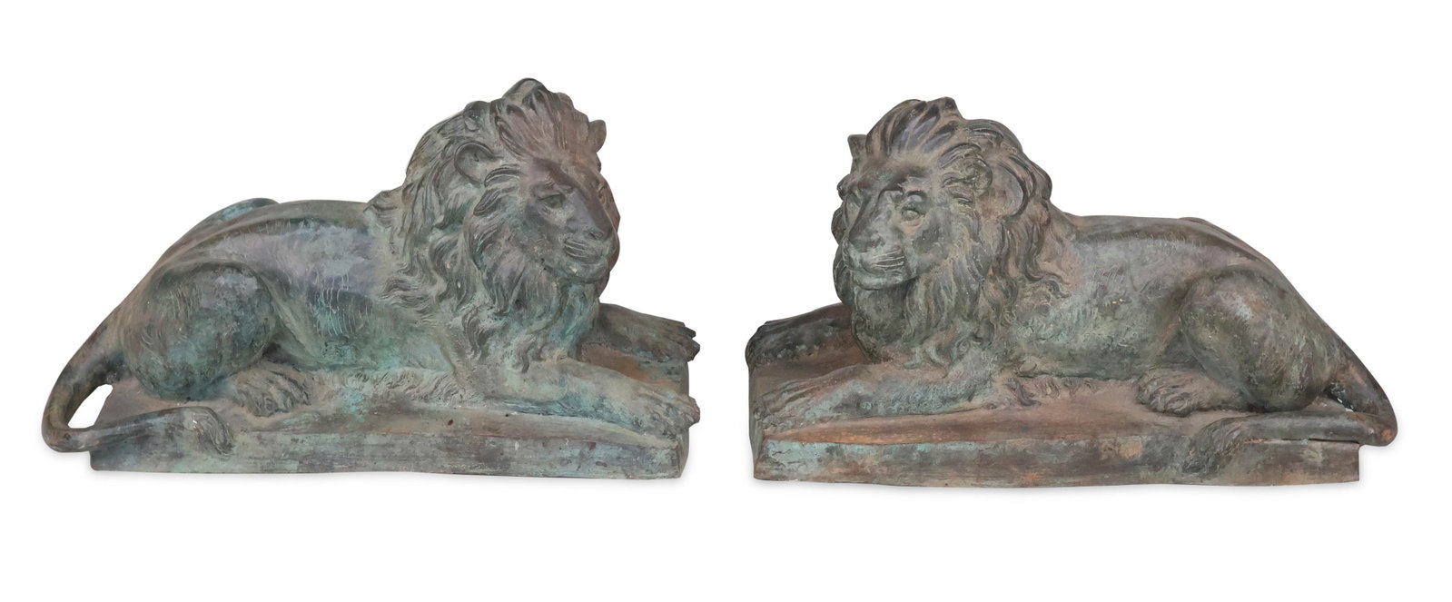 Pair of Cast Bronze Recumbent Lions (1 of 8)