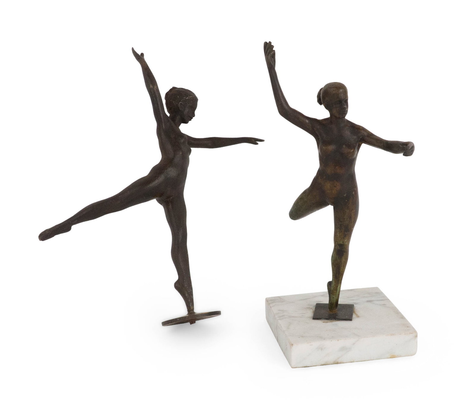 Joseph Brown, 1909-1985, Two Ballerinas, Bronze: Joseph Brown 1909-1985 Two Ballerinas Bronze The first signed and dated on square bronze base marked "Joe Brown 1963" and attached to a square marble platform, the second signed "Joe Brown" on bronze 