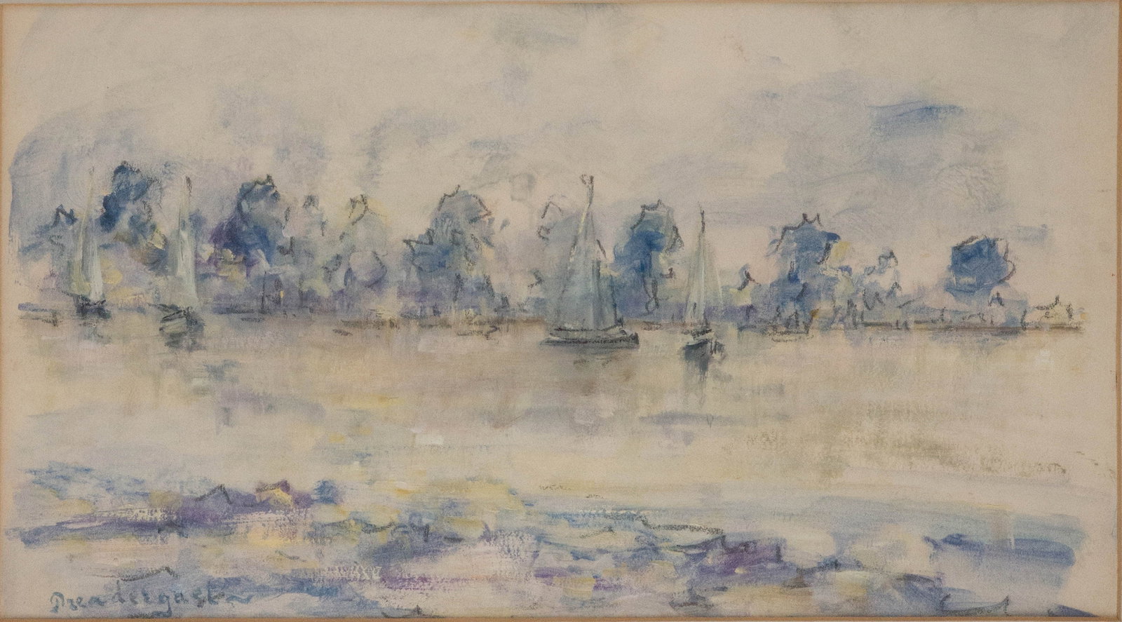 Attrib. Maurice Brazil Prendergast, 1858-1924, Sailboats in Blue, Watercolor and Charcoal: Attrib. Maurice Brazil Prendergast 1858-1924 Sailboats in Blue Watercolor and Charcoal Signed l.l. Together with a copy of Maurice and Charles Prendergast Catalog Raisonne. Sight: 8 1/4 x 15 in. (21 x
