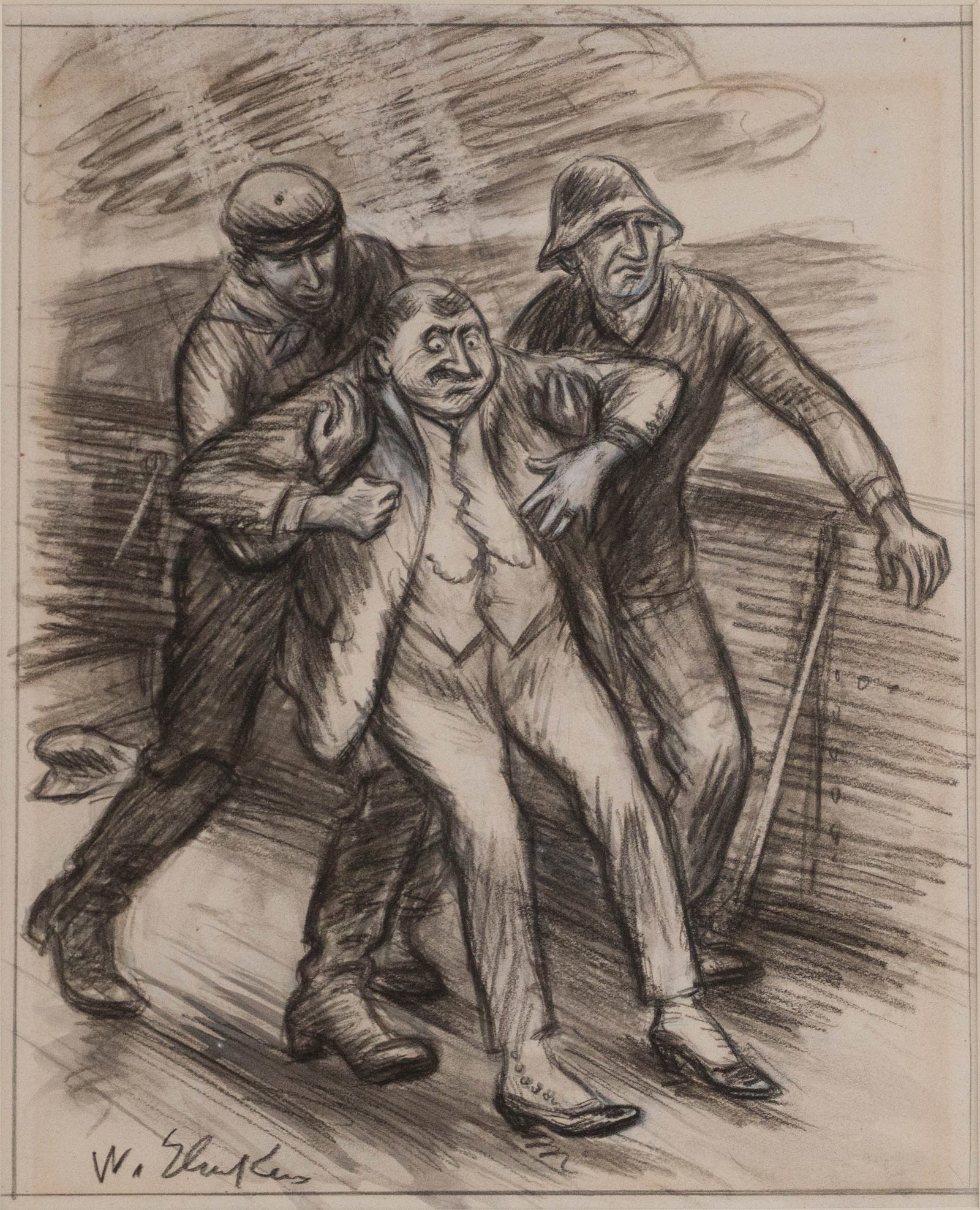 William James Glackens, 1870-1938, At a Quick Run They Skidded Him on His Heels, Charcoal, Conte (1 of 7)