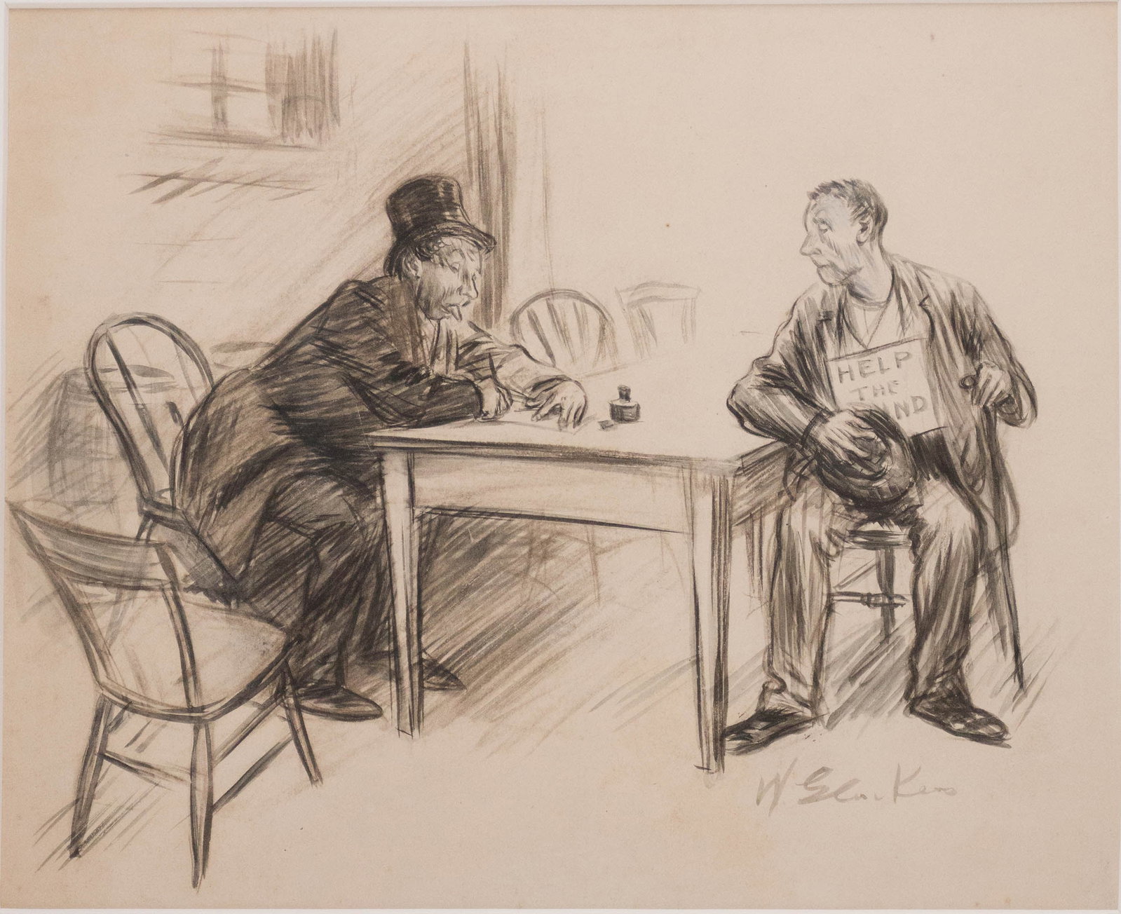 William James Glackens, 1870-1938, Blind Man-Lame Letter, Watercolor and Ink on Paper: William James Glackens 1870-1938 Blind Man-Lame Letter Watercolor and Ink on Paper Signed Lower Right Provenance: Sloans and Kenyon, 09/14/2023, lot 72 Sight: 9 x 11 1/4 in. (22.9 x 28.6