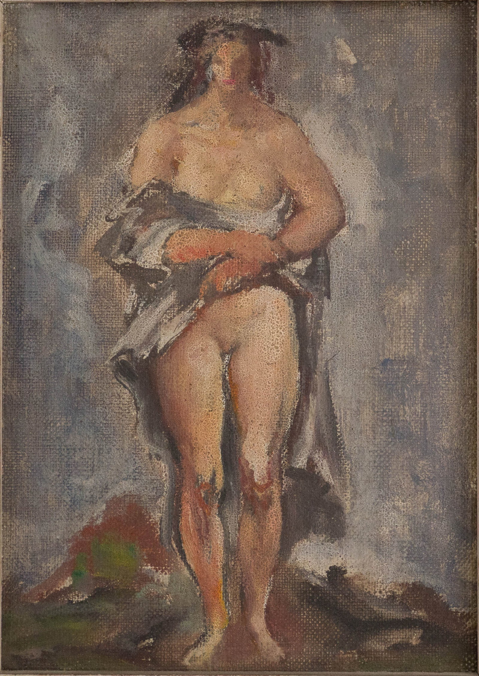 Jon Corbino, 1905-1964, Standing Nude Woman, Oil on Board: Jon Corbino 1905-1964 Standing Nude Woman Oil on Board Backboard faintly signed in Pencil "Jon Corbino /? Way/Rockport, MA" Provenance: Broward Auction Gallery, Dania Beach, Florida, May 9, 202