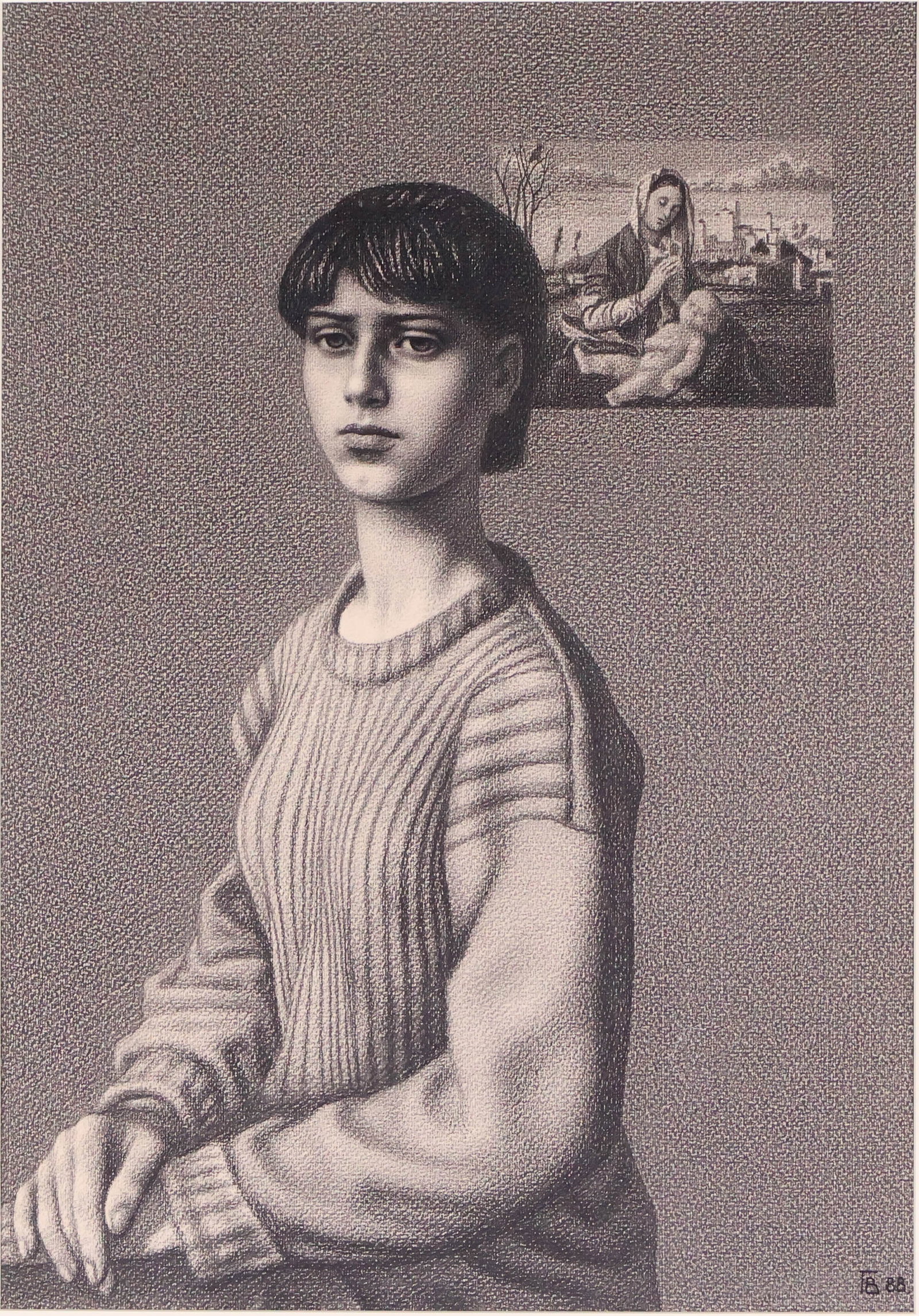 Vitally Grigoryev, 1957-, Maiden, Pencil Drawing: Vitally Grigoryev 1957- Maiden Pencil Drawing Signed in Cyrillic lower right and dated ('88). Unframed. Provenance: Part of a private collection of Vitally Grigoryev works from the age of 17 an