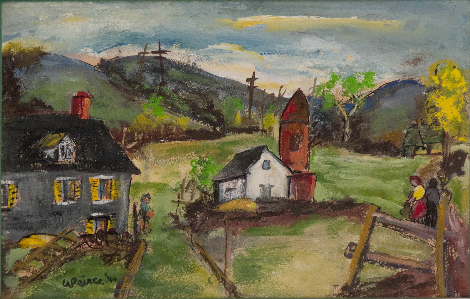 Waldo Pierce, American 1884-1970, Modern Farm Scene, Oil on Cardboard (1 of 7)