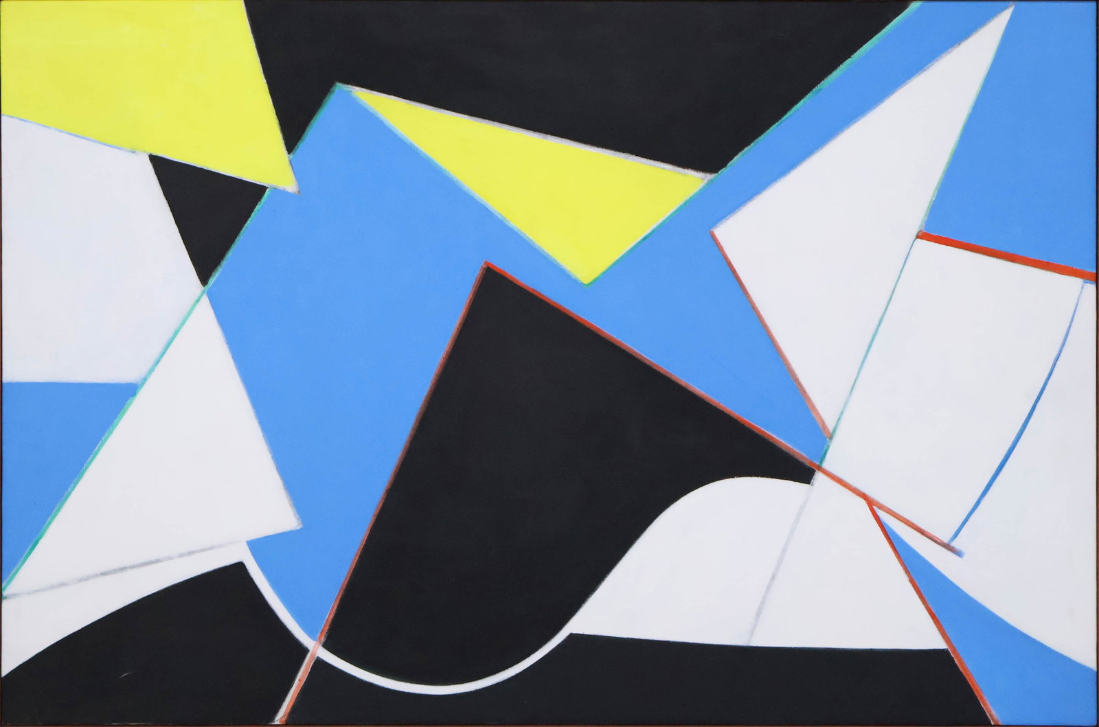 Robert Ludwig, Geometric Abstract, Oil on Canvas: Robert Ludwig Geometric Abstract Oil on Canvas Signed verso, dated '92. Sight: 30 x 44 in. (76.2 x 111.8 cm.), Frame: 30 1/2 x 44 1/2 in. (77.5 x 113 cm.)