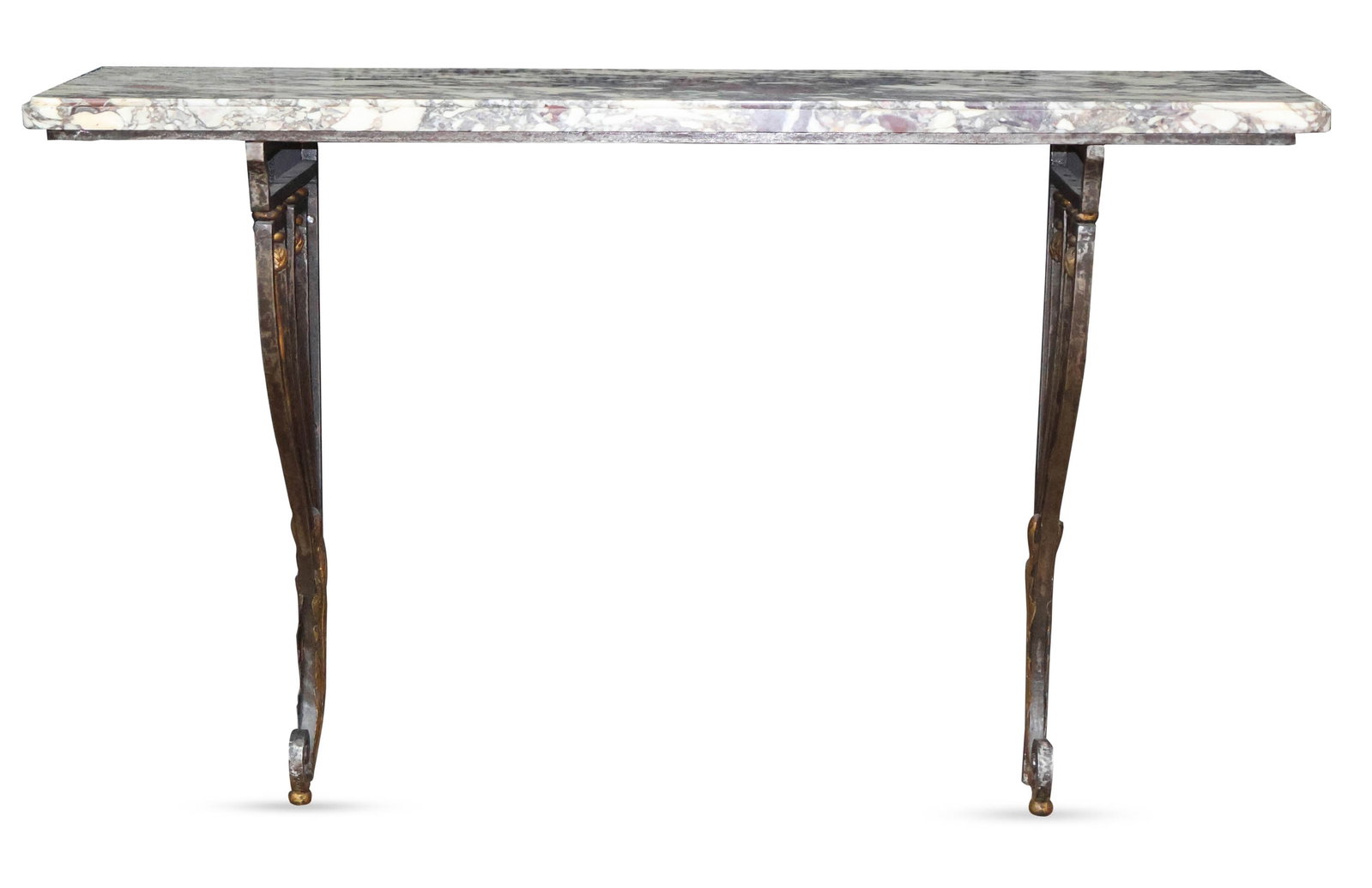 Wrought Iron and Marble Top Console Table: Wrought Iron and Marble Top Console Table 20th/21st C. 35 x 56 1/2 x 17 3/4 in. (88.9 x 143.5 x 45.1 cm.)