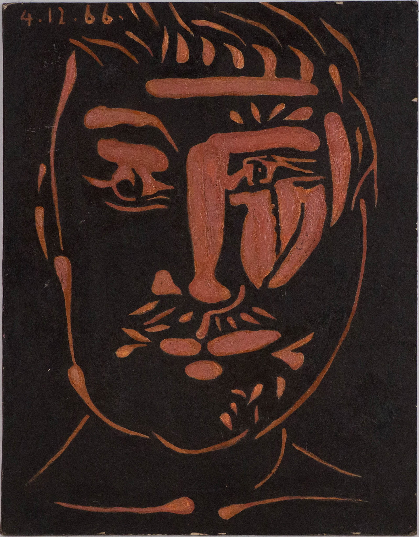 After Pablo Picasso, Spanish 1881-1973, Visage d'homme, Mixed Media on board: After Pablo Picasso Spanish, 1881-1973 Visage d'homme Mixed Media on board Stamped verso, "Madoura Plein Peu" and "Empriente Originale de Picasso", numbered 310/500. 17.33 x 13 3/4 in. (44 x 34.9 cm.)