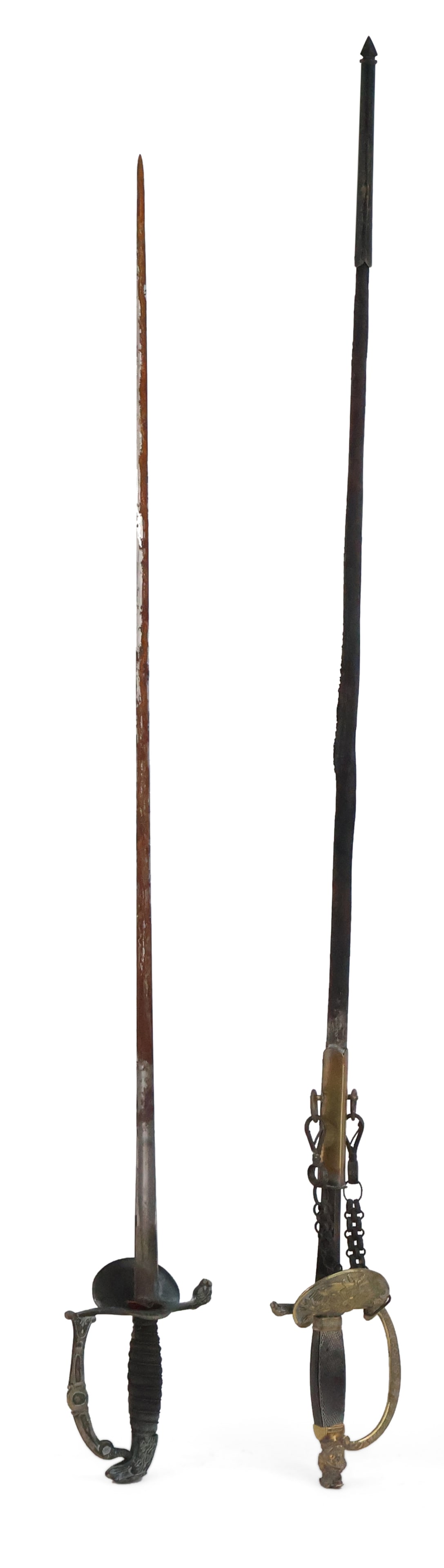 Two Napoleonic Era Officers' Swords: Two Napoleonic Era Officers' Swords One with eagle pommel, the other with the head of Mars. Both show rust on blades. Provenance: Rhode Island Estate: Thence By Descent
