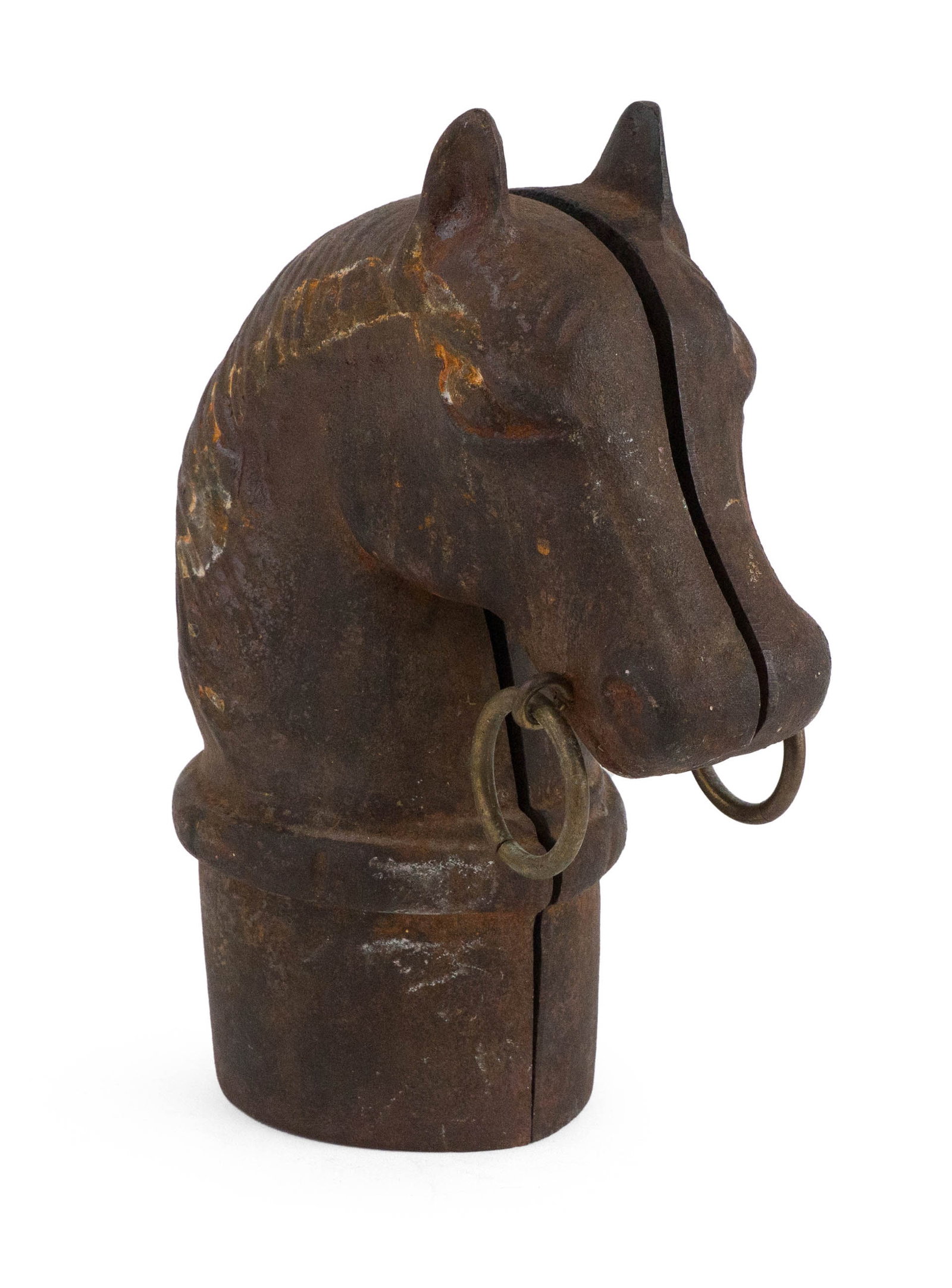 Cast-Iron Horse-Head Hitching Post: Cast-Iron Horse-Head Hitching Post In two parts 12 1/2 x 9 1/4 x 5 in. (31.8 x 23.5 x 12.7 cm.)