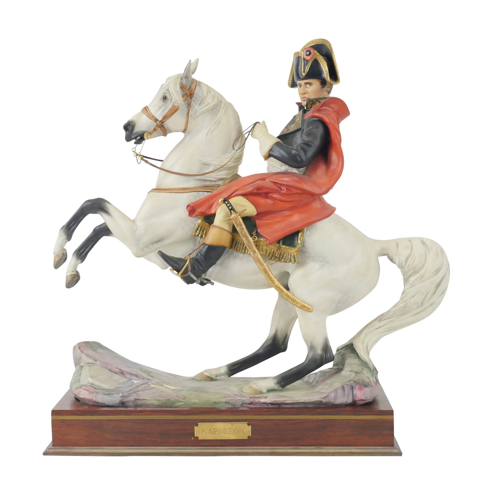 Royal Worcester Porcelain Figure of Napoleon Bonaparte: Royal Worcester Porcelain Figure of Napoleon Bonaparte With plaque, stating the figure is modelled by Bernard Winskill, number 301 of 750. With Stand: 15 1/4 x 14 1/2 x 5 in. (38.7 x 36.8 x 12.7 cm.)