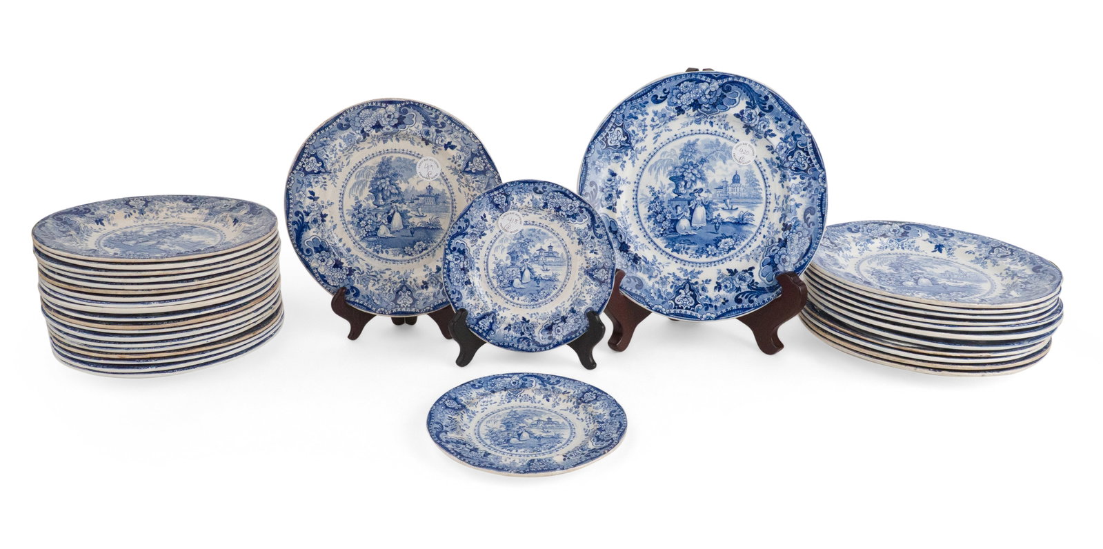 Group of Blue Transferware "Italian Buildings" Plates (1 of 8)