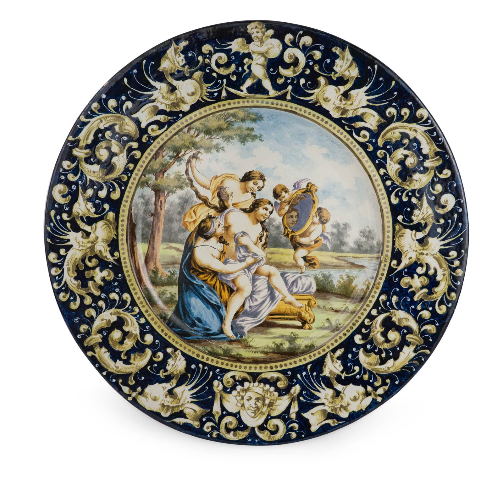 Italian Majolica Charger: Italian Majolica Charger 19th C. unsigned, depicting a classical scene. 2 1/2 x 25 in. (6.4 x 63.5 cm.)