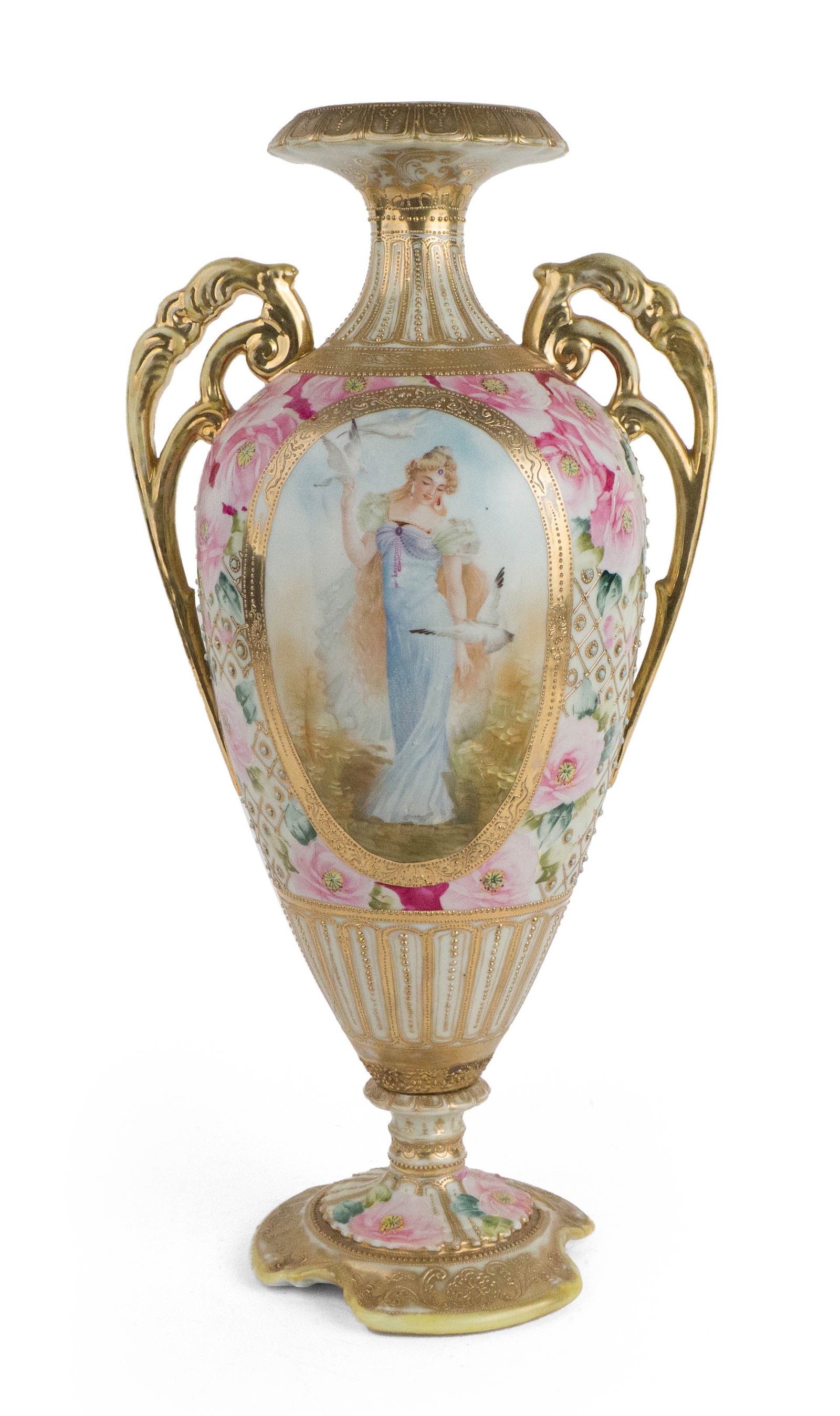 Large Nippon Parcel-Gilt Double Handled Porcelain Vase (1 of 14)