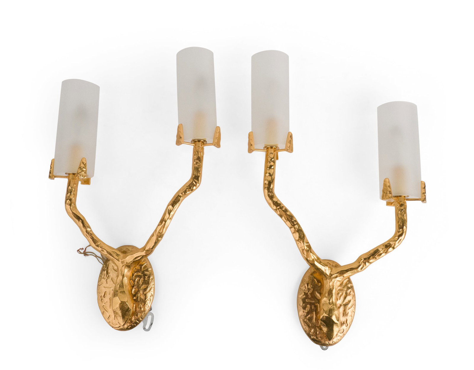 Pair of Gilt-Metal Branch Form Two Arm Wall Sconces (1 of 6)