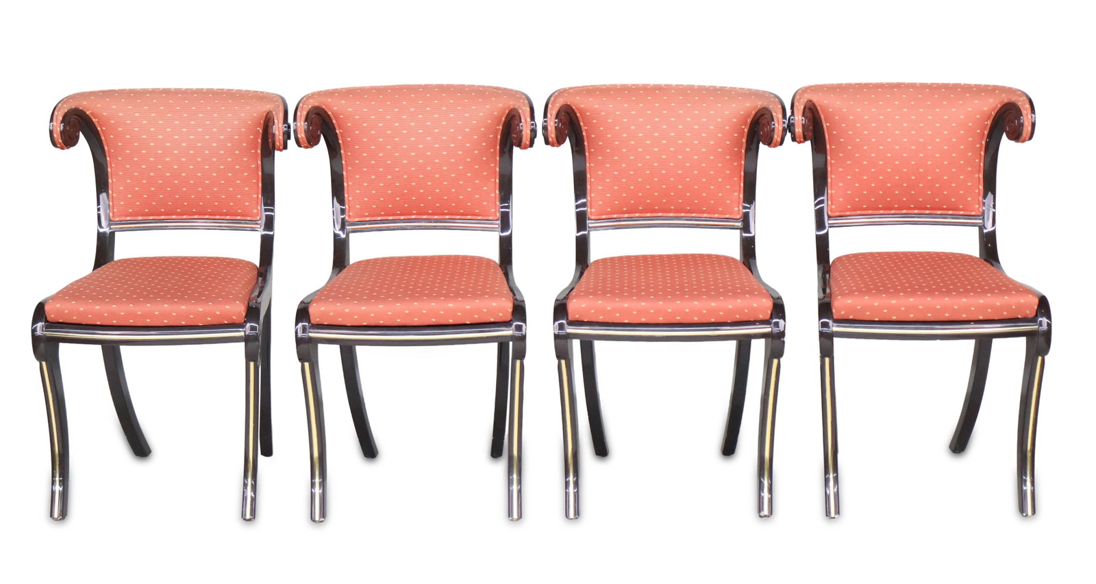 Four Neoclassical Style Brass Mounted Black Lacquer Side Chairs (1 of 9)