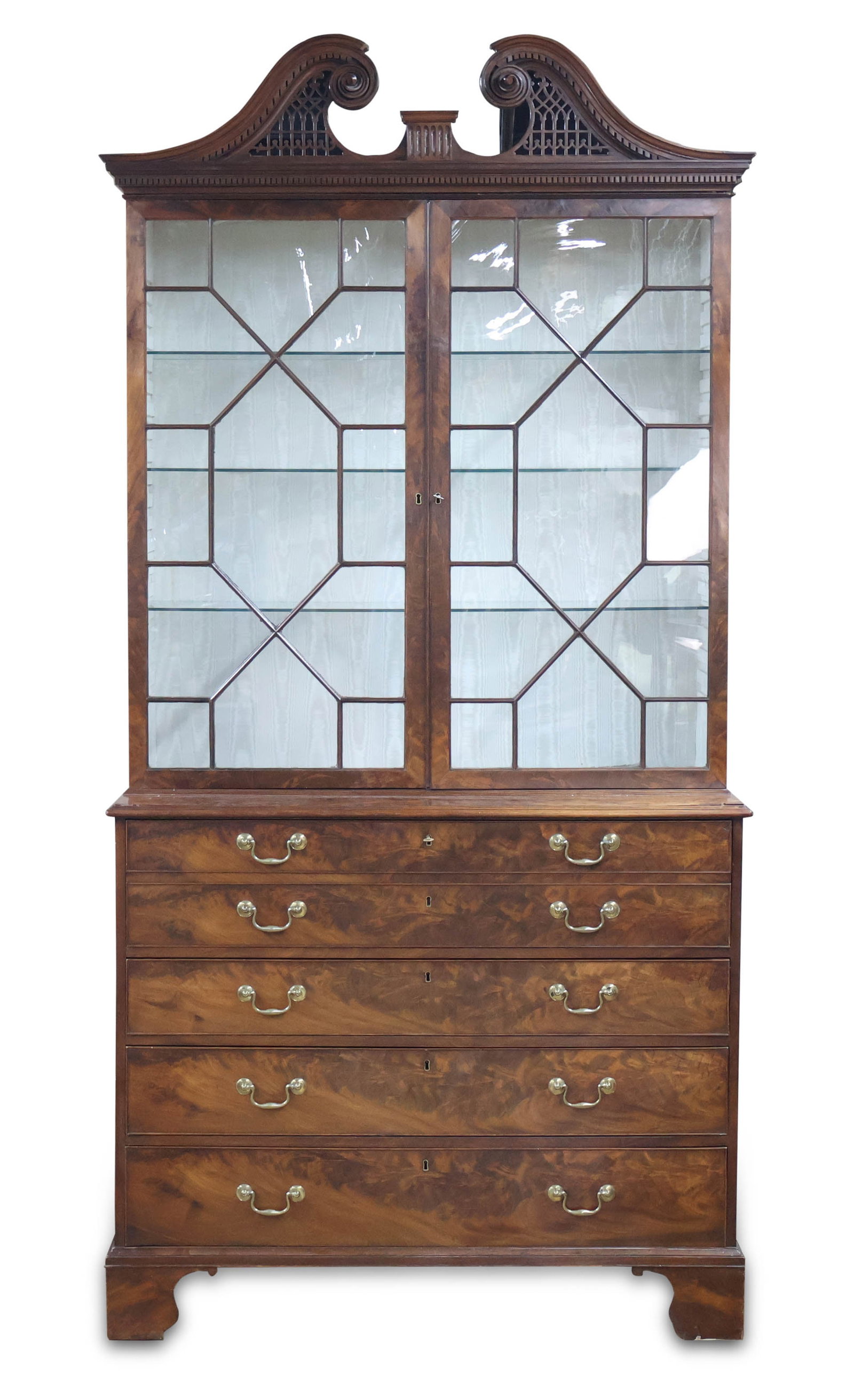 George III Mahogany Secretary Bookcase: George III Mahogany Secretary Bookcase English, late 18th C. in three parts Repairs and losses to crest. Provenance: Hotspur Ltd., London, 12 February 1992 Fred and Kay Krehbiel Collection, Chicago,