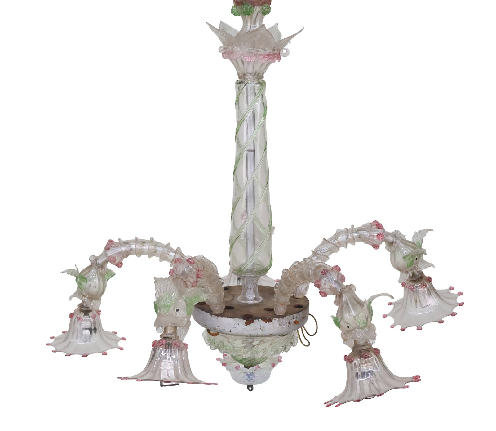 Venetian Glass Five-Light Chandelier: Venetian Glass Five-Light Chandelier Lacking many elements. 31 x 35 in. (78.7 x 88.9 cm.)