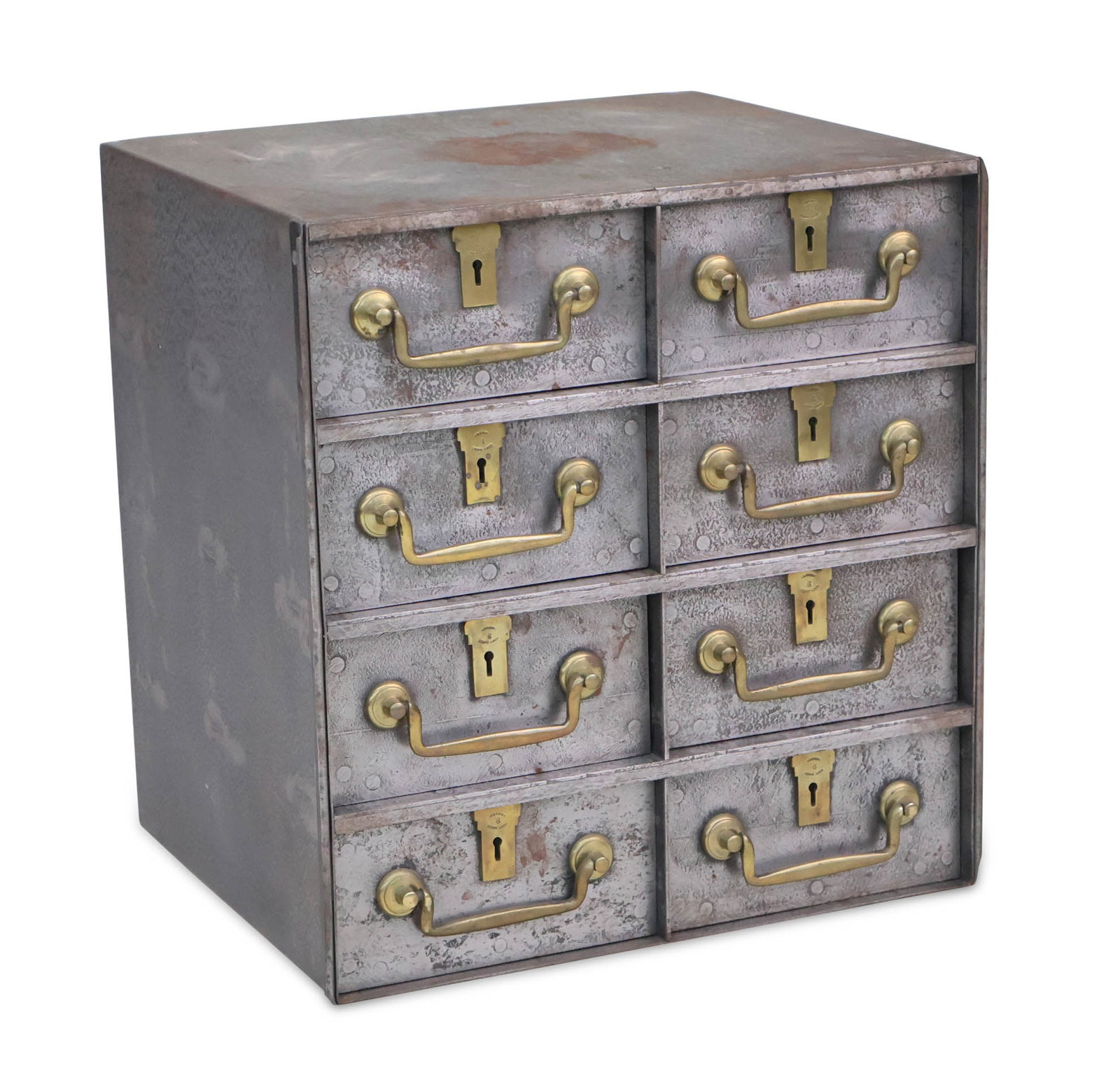 Vintage Brass and Steel Valuables Cabinet: Vintage Brass and Steel Valuables Cabinet 19th/20th C. 19 x 17 1/2 x 15 in. (48.3 x 44.5 x 38.1 cm.)