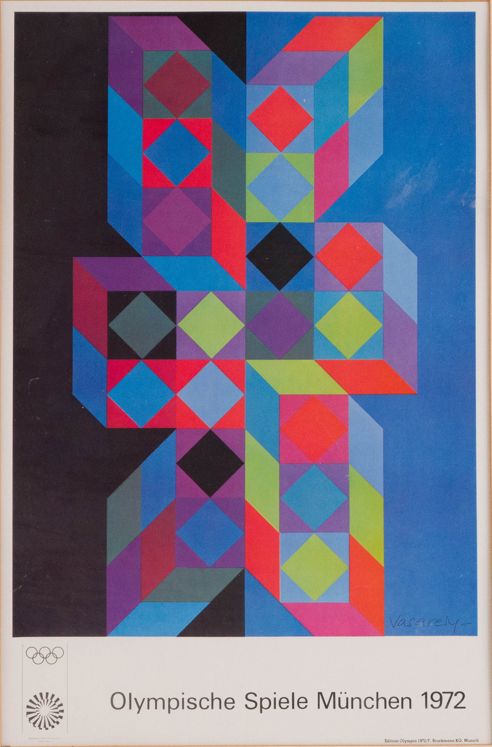 Victor Vasarely, Hungarian/French 1906-1997, Olympische Spiele Munchen 1972, Poster: Victor Vasarely Hungarian/French, 1906-1997 Olympische Spiele Munchen 1972 Poster Sight: 15 x 10 in. (38.1 x 25.4 cm.), Frame: 20 1/4 x 16 1/4 in. (51.4 x 41.3 cm.) Hungarian-French artist Victor
