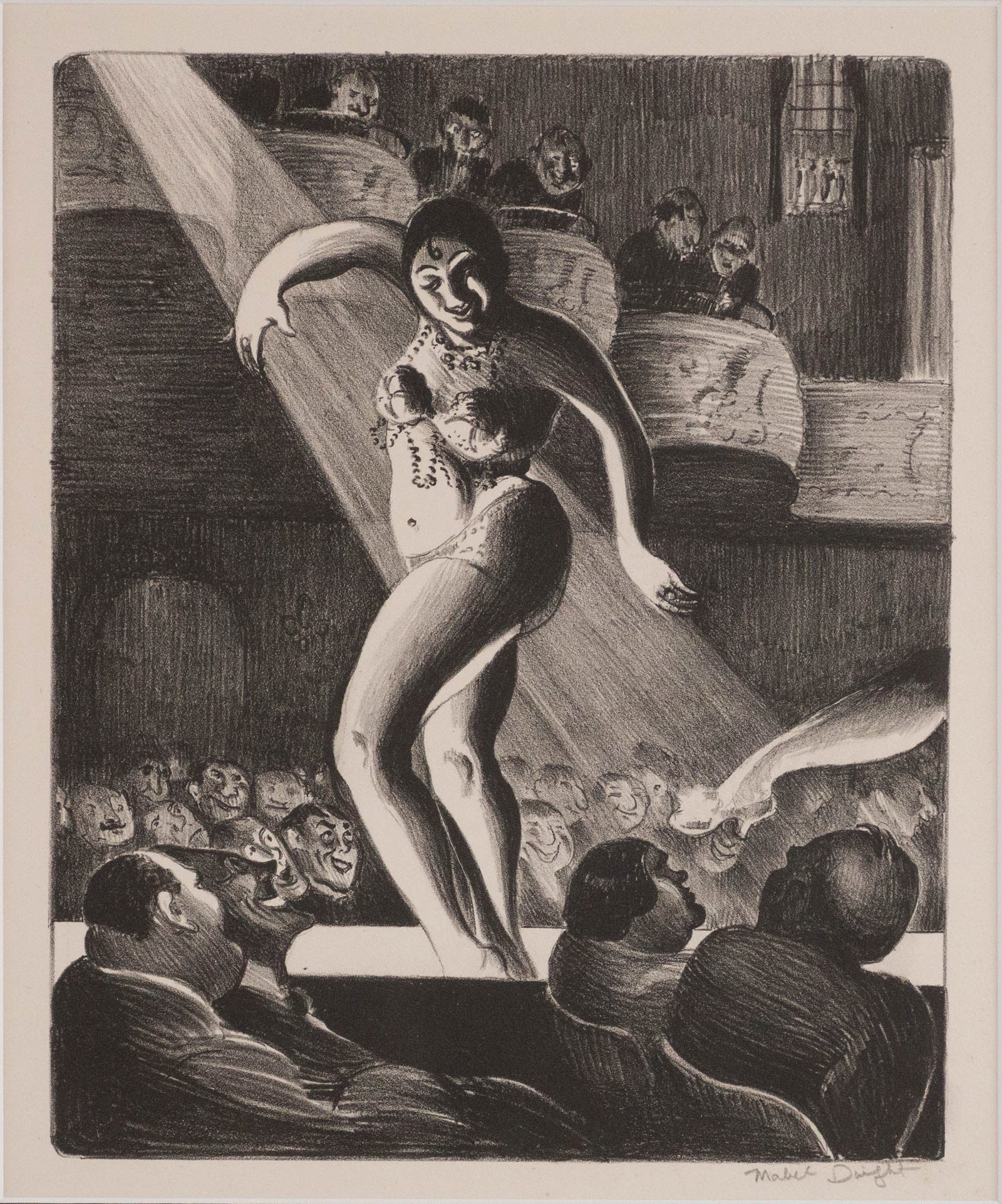 Mabel Dwight, 1876-1955, Houston Street Burlesque, Lithograph: Mabel Dwight 1876-1955 Houston Street Burlesque Lithograph Signed l.r. "Mabel Dwight". Sight: 10 1/2 x 8 3/4 in. (26.7 x 22.2 cm.), Frame: 20 1/4 x 16 1/2 in. (51.4 x 41.9 cm.)