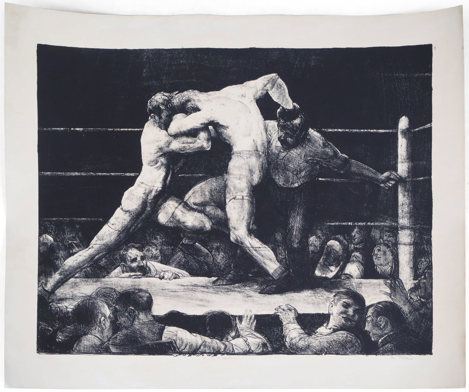George Wesley Bellows, 1882-1925, A Stag at Sharkey's, Print on Wove Paper: George Wesley Bellows 1882-1925 A Stag at Sharkey's Print on Wove Paper Signed lower side in the plate, unframed. Provenance: Mason and McIntosh LLC, May 5, 2025, lot 34 22 1/2 x 27 3/4 in