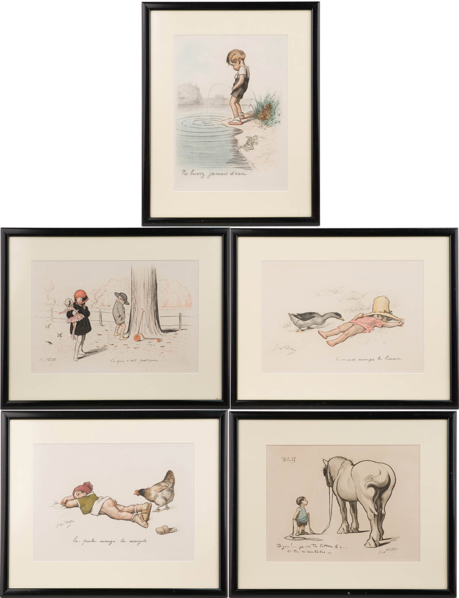 After Georges Redon, France 1869-1943, Five Satirical Depictions of Children, Print: After Georges Redon France, 1869-1943 Five Satirical Depictions of Children Print Inscribed and signed in plate. Provenance: Property from the Contents of Ellistan, Somerset Hills, NJ Sight 10 x 14
