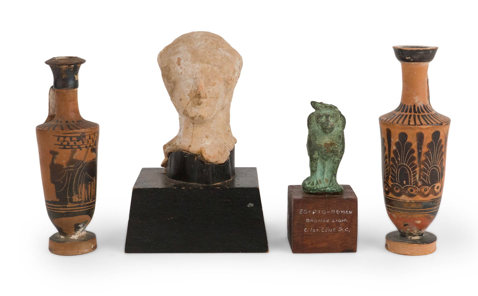 Two Attic Black-Figured Lekythos: Two Attic Black-Figured Lekythos Related to the Group of the Floral Band-Cups and the other to the Haimon Group, Circa Early 5th Century B.C. Together with a Greek style fragmentary bust of a woman an