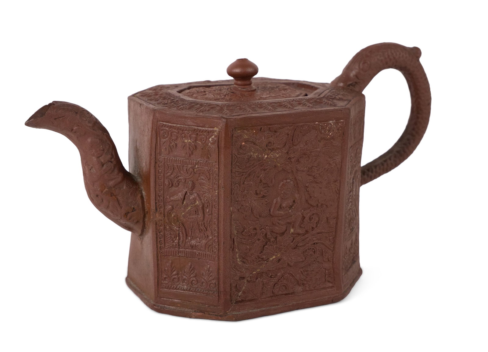Relief-Molded "Indian Boy" Pattern Staffordshire Red Stoneware / Redware Teapot (1 of 10)
