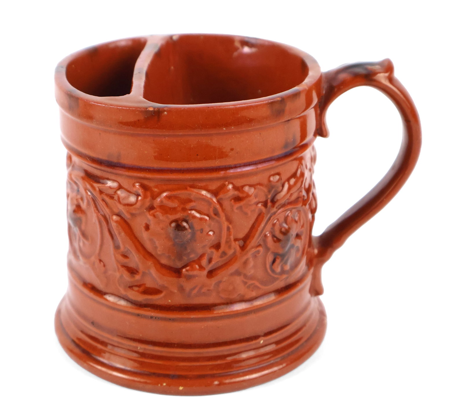 Philadelphia, Pennsylvania Attributed Relief-Molded Redware Shaving Mug, probably Haig (1 of 7)