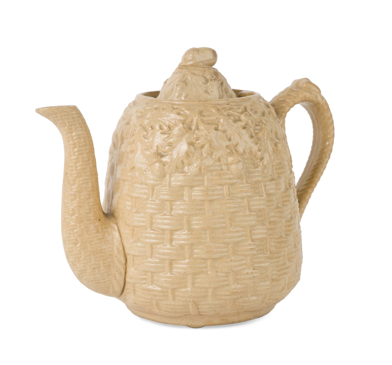 Stamped J.E. Jeffords & Co. (Philadelphia, PA) Relief-Molded Yellowware Basketweave Teapot (1 of 8)