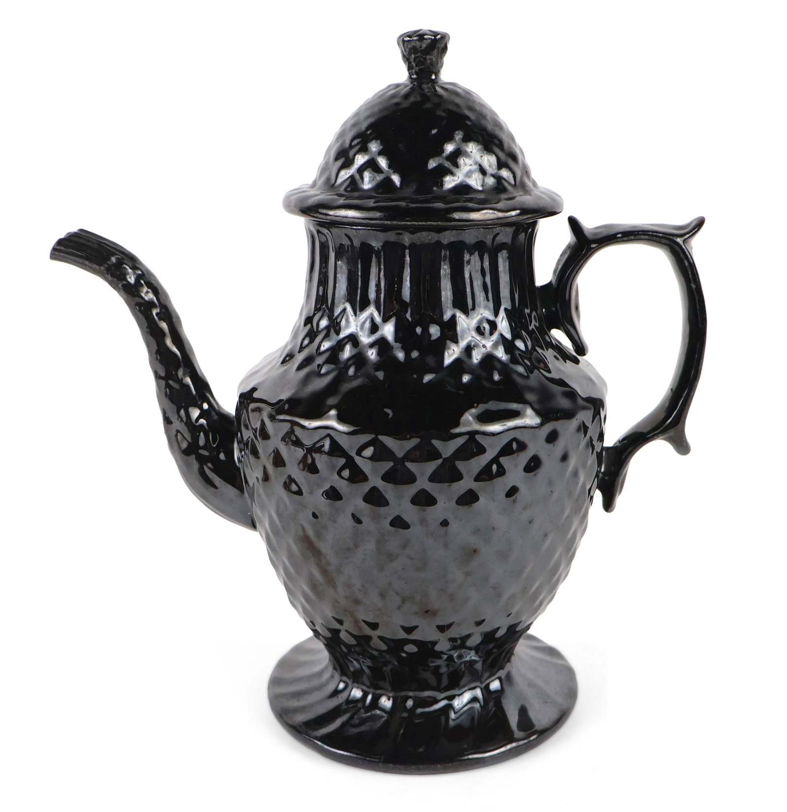 American Black-Glazed Relief-Molded "Pineapple" Redware Coffee Pot (Probably Philadelphia, PA) (1 of 8)