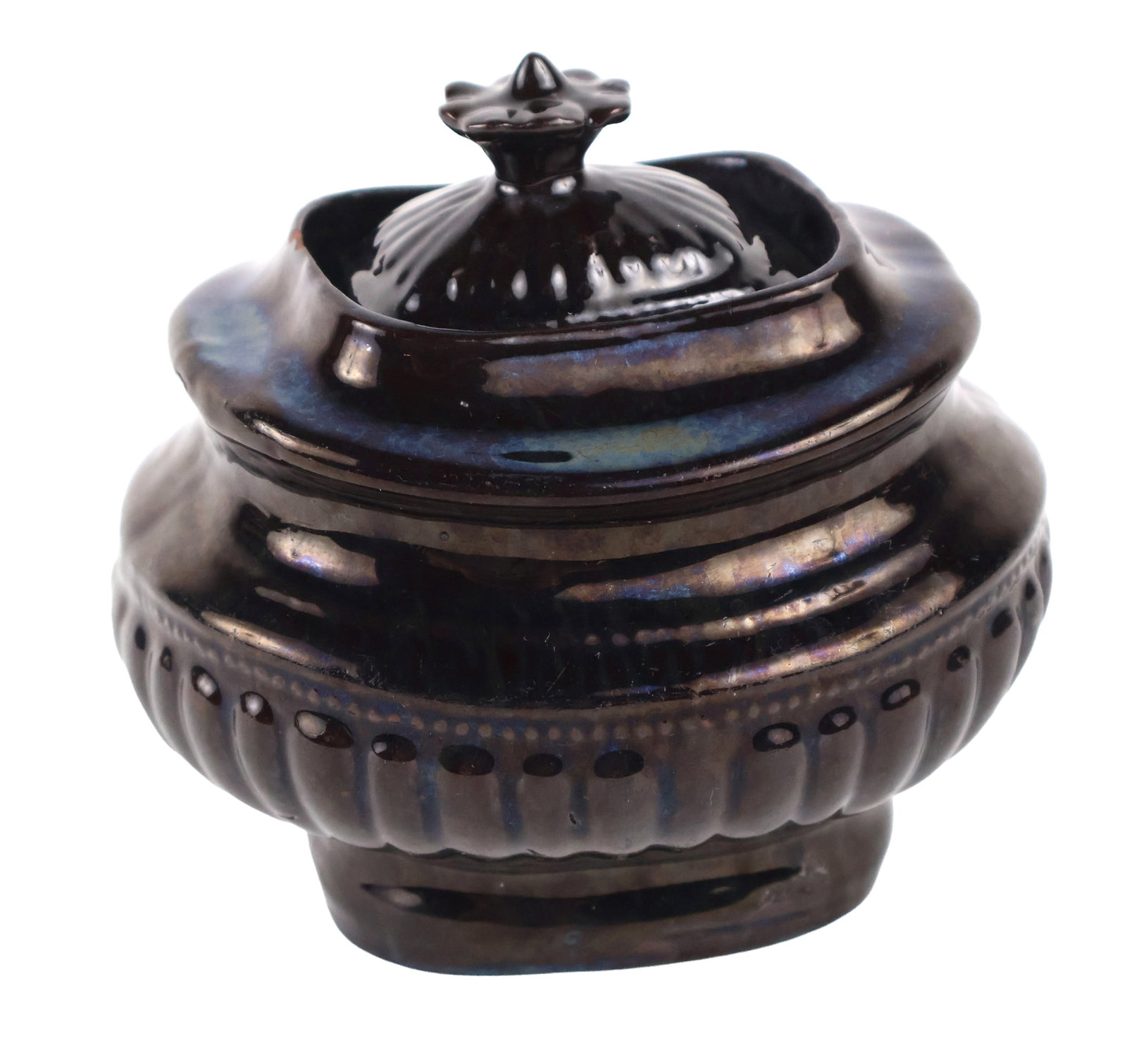 American Black-Glazed Relief-Molded Redware Sugar Bowl (Probably Philadelphia, PA) (1 of 9)