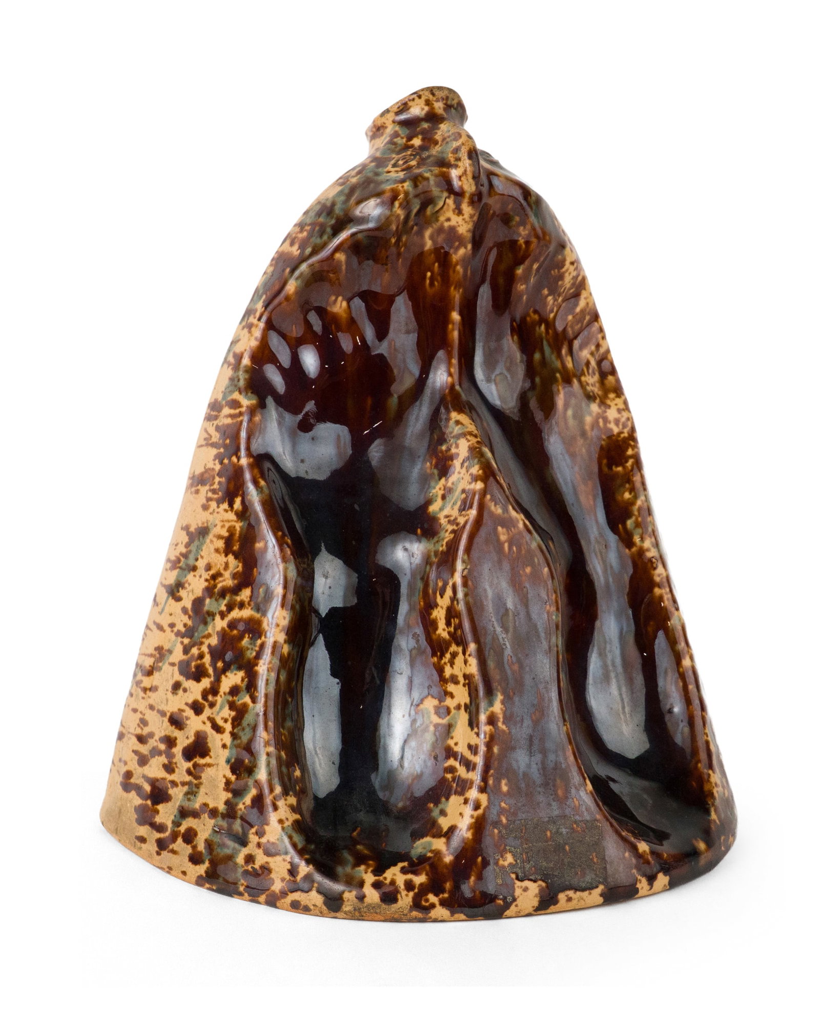 New Jersey Flint-Enamel / Rockingham-Glazed Figural Footwarmer, Probably James Carr at the Swan Hill: New Jersey Flint-Enamel / Rockingham-Glazed Figural Footwarmer, Probably James Carr at the Swan Hill Pottery Excellent spattled blue and brown coloring over a patchy clear lead glaze; unusual bottle-f