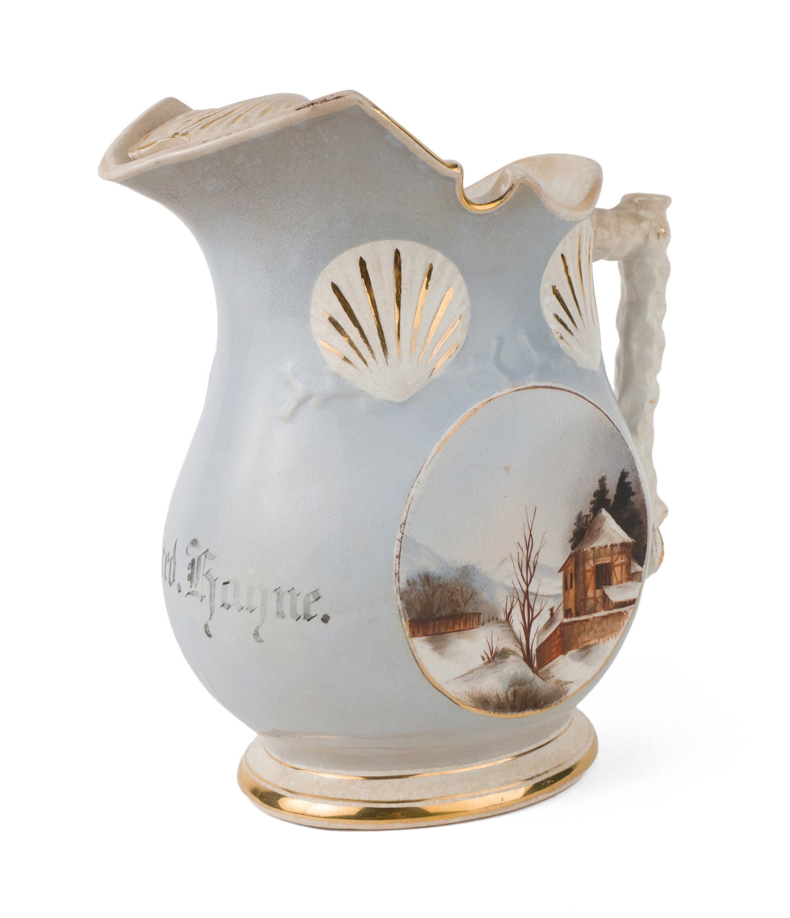 Trenton, NJ Whiteware Pitcher Stamped "U. Pottery" (probably Union Pottery Co., 1882-1895) (1 of 11)